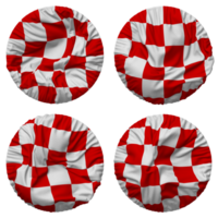 courses rouge et blanc à carreaux drapeau dans rond forme isolé avec quatre différent agitant style, bosse texture, 3d le rendu png