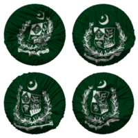 stato emblema di Pakistan, cappotto di braccia bandiera nel il giro forma isolato con quattro diverso agitando stile, urto struttura, 3d interpretazione png