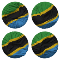 Tanzania vlag in ronde vorm geïsoleerd met vier verschillend golvend stijl, buil textuur, 3d renderen png