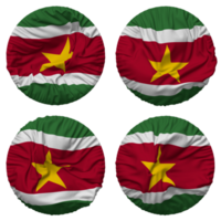 Suriname vlag in ronde vorm geïsoleerd met vier verschillend golvend stijl, buil textuur, 3d renderen png