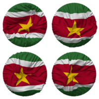 suriname bandeira dentro volta forma isolado com quatro diferente acenando estilo, colisão textura, 3d Renderização png