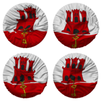 Gibraltar Flag in Round Shape Isolated with Four Different Waving Style, Bump Texture, 3D Rendering png