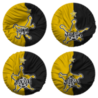 Fußball Verein Sheriff Tiraspol, fc Sheriff tiraspol Flagge im runden gestalten isoliert mit vier anders winken Stil, stoßen Textur, 3d Rendern png