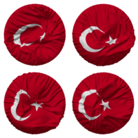 Turkey Flag in Round Shape Isolated with Four Different Waving Style, Bump Texture, 3D Rendering png