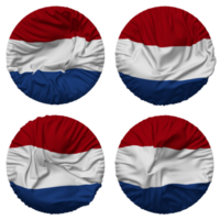 Nederland vlag in ronde vorm geïsoleerd met vier verschillend golvend stijl, buil textuur, 3d renderen png