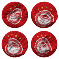 olympiacos club de Ventilateurs de Le Pirée drapeau dans rond forme isolé avec quatre différent agitant style, bosse texture, 3d le rendu png