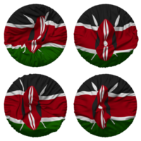 kenya flagga i runda form isolerat med fyra annorlunda vinka stil, stöta textur, 3d tolkning png