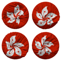 Hong kong drapeau dans rond forme isolé avec quatre différent agitant style, bosse texture, 3d le rendu png