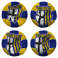 parma calcio 1913 flagga i runda form isolerat med fyra annorlunda vinka stil, stöta textur, 3d tolkning png