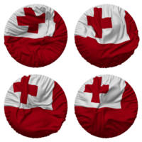 Tonga Flag in Round Shape Isolated with Four Different Waving Style, Bump Texture, 3D Rendering png