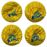 chennai super kungar, csk flagga i runda form isolerat med fyra annorlunda vinka stil, stöta textur, 3d tolkning png