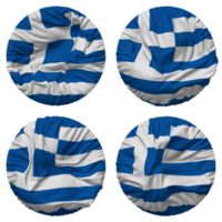 Grecia bandera en redondo forma aislado con cuatro diferente ondulación estilo, bache textura, 3d representación png