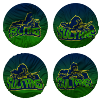 multan sultans, SP drapeau dans rond forme isolé avec quatre différent agitant style, bosse texture, 3d le rendu png