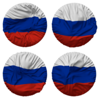 Russie drapeau dans rond forme isolé avec quatre différent agitant style, bosse texture, 3d le rendu png