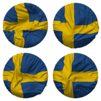 Schweden Flagge im runden gestalten isoliert mit vier anders winken Stil, stoßen Textur, 3d Rendern png