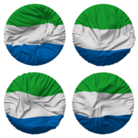 sierra leone flagga i runda form isolerat med fyra annorlunda vinka stil, stöta textur, 3d tolkning png