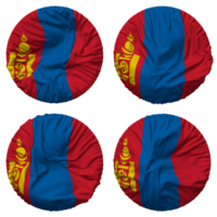 mongoliet flagga i runda form isolerat med fyra annorlunda vinka stil, stöta textur, 3d tolkning png