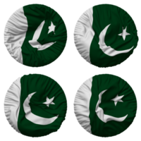 pakistan flagga i runda form isolerat med fyra annorlunda vinka stil, stöta textur, 3d tolkning png