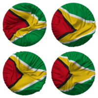 Guyana Flagge im runden gestalten isoliert mit vier anders winken Stil, stoßen Textur, 3d Rendern png