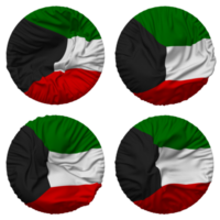 kuwait flagga i runda form isolerat med fyra annorlunda vinka stil, stöta textur, 3d tolkning png