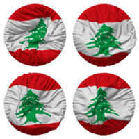 Liban drapeau dans rond forme isolé avec quatre différent agitant style, bosse texture, 3d le rendu png