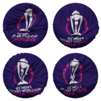 ICC Men Cricket Worldcup 2023 India Flag in Round Shape Isolated with Four Different Waving Style, Bump Texture, 3D Rendering png