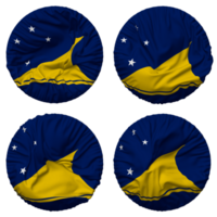 tokelau öar flagga i runda form isolerat med fyra annorlunda vinka stil, stöta textur, 3d tolkning png