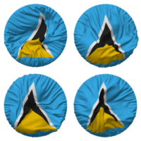 Saint lucia drapeau dans rond forme isolé avec quatre différent agitant style, bosse texture, 3d le rendu png