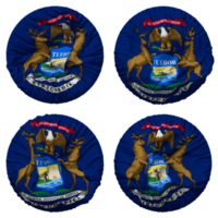 Etat de Michigan drapeau dans rond forme isolé avec quatre différent agitant style, bosse texture, 3d le rendu png