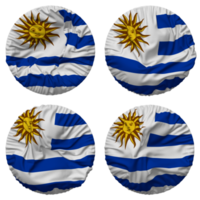 Uruguay bandera en redondo forma aislado con cuatro diferente ondulación estilo, bache textura, 3d representación png