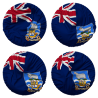 Falkland îles drapeau dans rond forme isolé avec quatre différent agitant style, bosse texture, 3d le rendu png