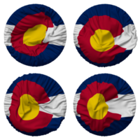 Estado do Colorado bandeira dentro volta forma isolado com quatro diferente acenando estilo, colisão textura, 3d Renderização png