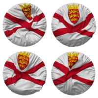 bailliage de Jersey drapeau dans rond forme isolé avec quatre différent agitant style, bosse texture, 3d le rendu png