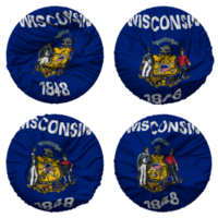 Estado do Wisconsin bandeira dentro volta forma isolado com quatro diferente acenando estilo, colisão textura, 3d Renderização png