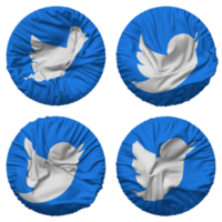 Twitter flagga i runda form isolerat med fyra annorlunda vinka stil, stöta textur, 3d tolkning png