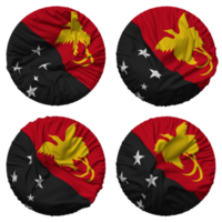 papouasie Nouveau Guinée drapeau dans rond forme isolé avec quatre différent agitant style, bosse texture, 3d le rendu png