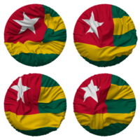 Togo flagga i runda form isolerat med fyra annorlunda vinka stil, stöta textur, 3d tolkning png