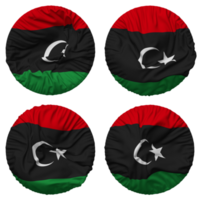 Libyen Flagge im runden gestalten isoliert mit vier anders winken Stil, stoßen Textur, 3d Rendern png