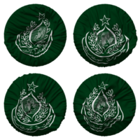 Government of Sindh Flag in Round Shape Isolated with Four Different Waving Style, Bump Texture, 3D Rendering png