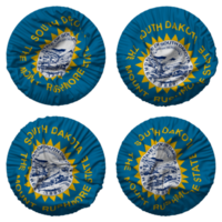 Etat de Sud Dakota drapeau dans rond forme isolé avec quatre différent agitant style, bosse texture, 3d le rendu png