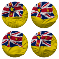 niue îles drapeau dans rond forme isolé avec quatre différent agitant style, bosse texture, 3d le rendu png