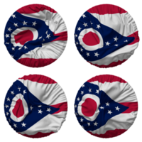 Estado do ohio bandeira dentro volta forma isolado com quatro diferente acenando estilo, colisão textura, 3d Renderização png