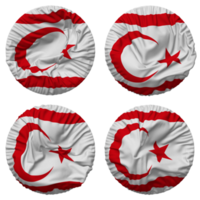 noordelijk Cyprus vlag in ronde vorm geïsoleerd met vier verschillend golvend stijl, buil textuur, 3d renderen png