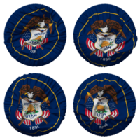 Zustand von Utah Flagge im runden gestalten isoliert mit vier anders winken Stil, stoßen Textur, 3d Rendern png