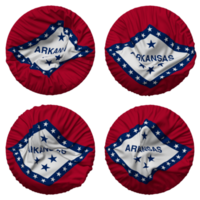 Etat de Arkansas drapeau dans rond forme isolé avec quatre différent agitant style, bosse texture, 3d le rendu png