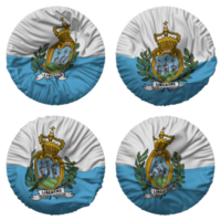 san marino drapeau dans rond forme isolé avec quatre différent agitant style, bosse texture, 3d le rendu png