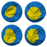 Palau bandeira dentro volta forma isolado com quatro diferente acenando estilo, colisão textura, 3d Renderização png