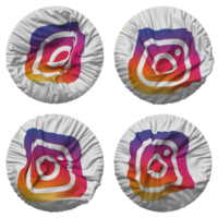 Instagram Flag in Round Shape Isolated with Four Different Waving Style, Bump Texture, 3D Rendering png