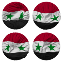 Syrien Flagge im runden gestalten isoliert mit vier anders winken Stil, stoßen Textur, 3d Rendern png