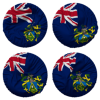 Pitcairn îles drapeau dans rond forme isolé avec quatre différent agitant style, bosse texture, 3d le rendu png